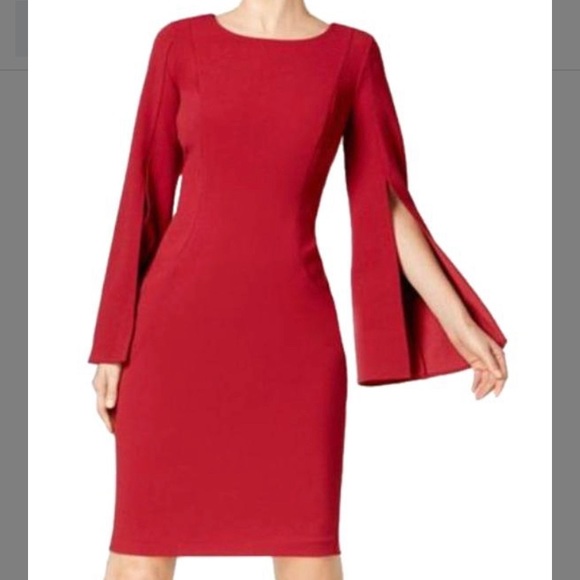 Calvin Klein Blue Long Split Sleeve Sheath Dress - Picture 1 of 7